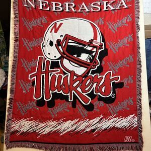 Nebraska Huskers Football Tapestry Fringe Blanket Throw 50”x55”